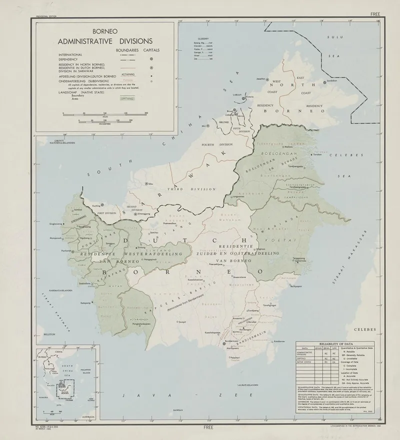 Borneo Administrative Divisions 2 Wall Art by Office of Strategic Services - High-Resolution Digital Print