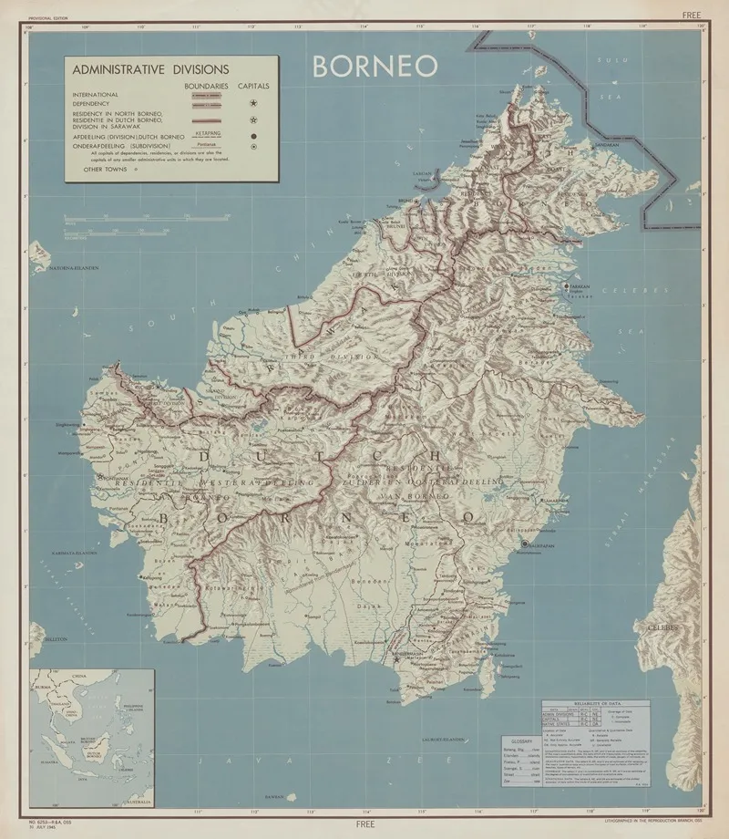 Borneo Administrative Divisions Wall Art by Office of Strategic Services - High-Resolution Digital Print