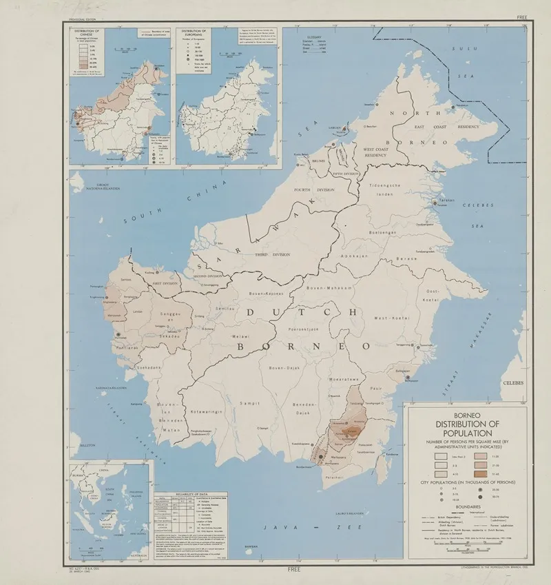 Borneo Distribution Of Population Wall Art by Office of Strategic Services - High-Resolution Digital Print