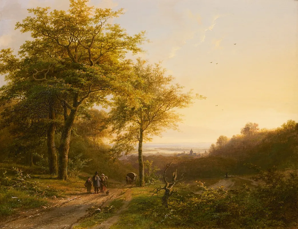 Boslandschap Met Wandelaars Wall Art by Joannes Hermanus Barend Koekkoek - High-Resolution Digital Print