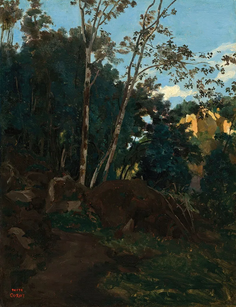Bosquet Darbres Parmi Les Rochers A Civita Castellana Wall Art by Jean-Baptiste-Camille Corot - High-Resolution Digital Print