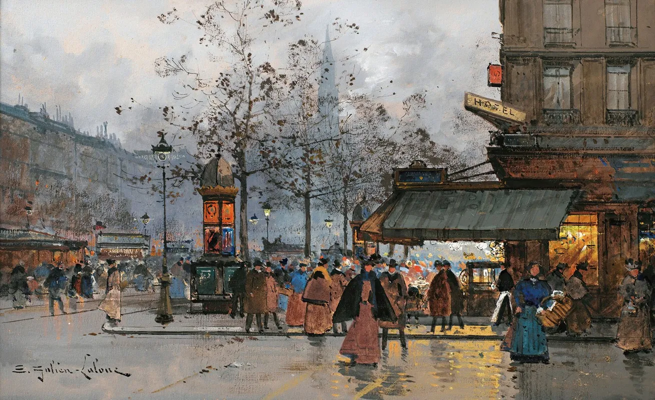 Boulevard Anime A Paris Wall Art by Eugène Galien-Laloue - Canvas Print