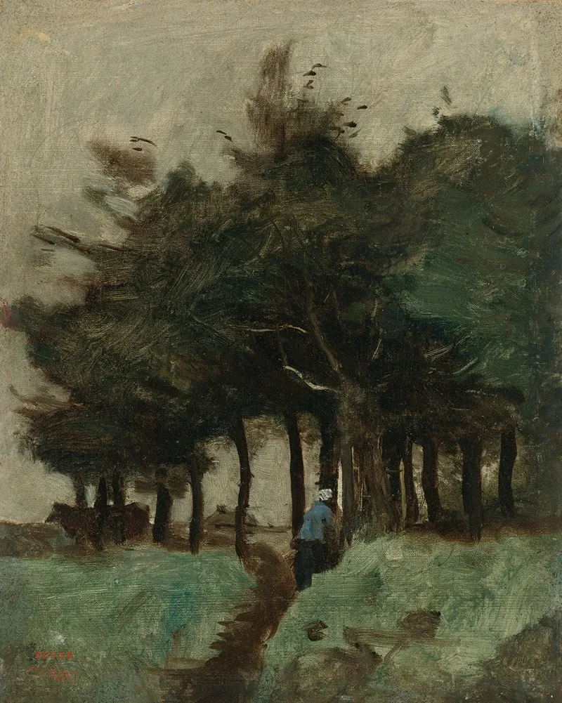 Boulogne Sur Mer Sentier Creux Domine Par Les Arbres Wall Art by Jean-Baptiste-Camille Corot - High-Resolution Digital Print