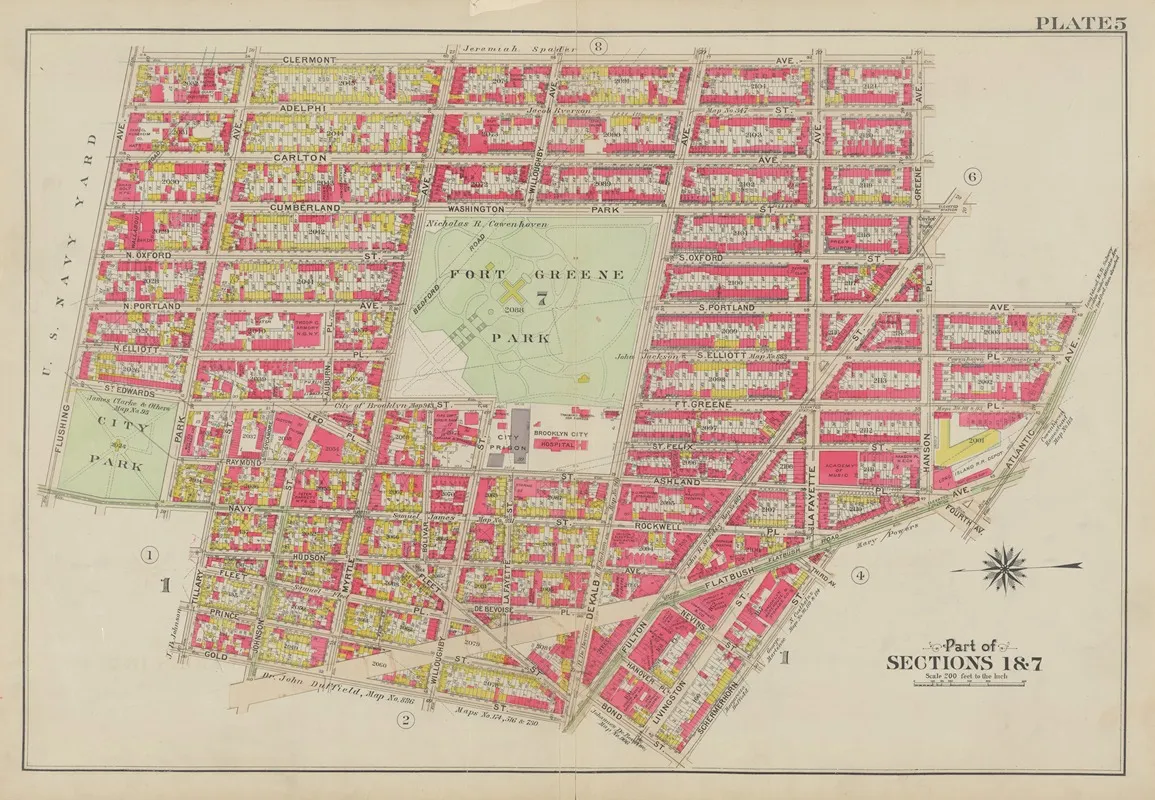 Bounded By Clermont Avenue Greene Avenue S Portland Avenue Atlantic Avenue Fourth Avenue Flatbush Avenue Schermerhorn Street Bond Street Dekalb Avenue Gold Street Tillary Street Navy Stree Wall Art by George Washington Bromley - High-Resolution Digital Print