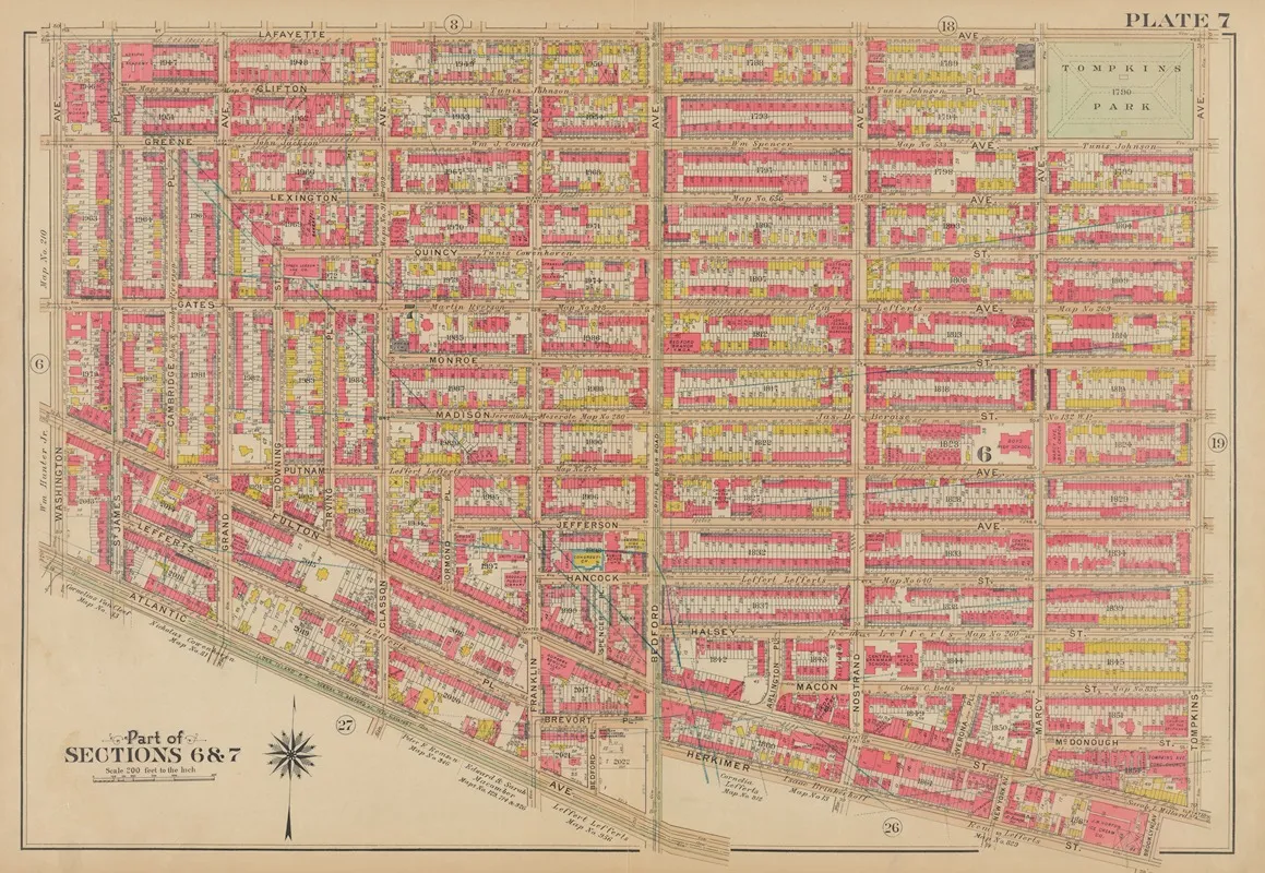 Bounded By Lafayette Avenue Marcy Avenue Greene Avenue Tompkins Avenue Fulton Street Brooklyn Avenue Herkimer Street Bedford Avenue Atlantic Avenue Washington Avenue Wall Art by George Washington Bromley - High-Resolution Digital Print