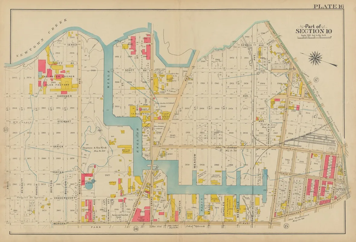 Bounded By Newton Creek Seneca Avenue Grand Street Gardner Avenue Metropolitan Avenue Scott Avenue Meserole Street Seneca Avenue Purdy Place Flushing Avenue Knickerbocker Avenue Morgan Ave Wall Art by George Washington Bromley - High-Resolution Digital Print