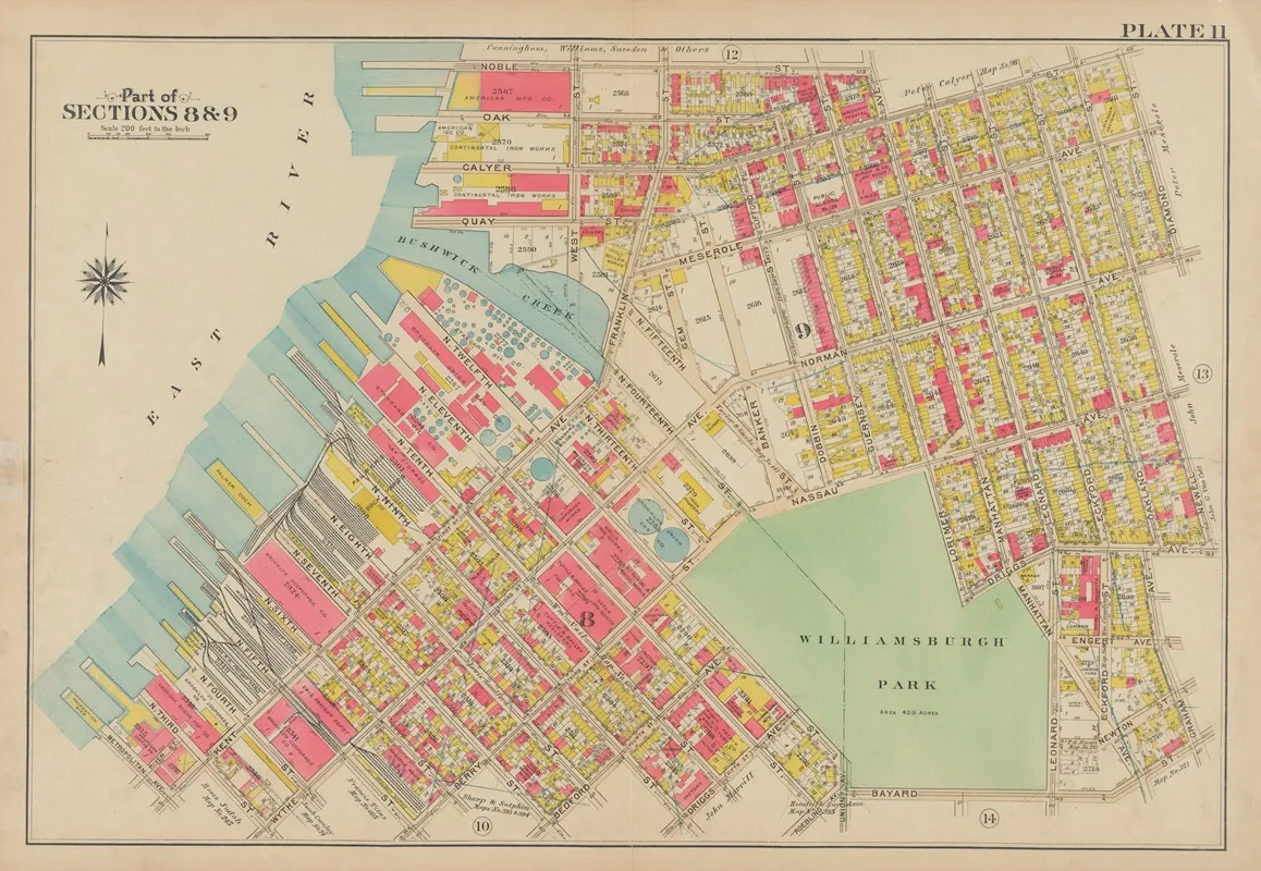 Bounded By Noble St Manhattan Ave Calyer St Diamond St Norman Ave Newell St Driggs Ave Graham Ave Bayard St Union Ave Roebling Ave N Eleventh St Driggs Ave N Ninth St Bed Wall Art by George Washington Bromley - High-Resolution Digital Print