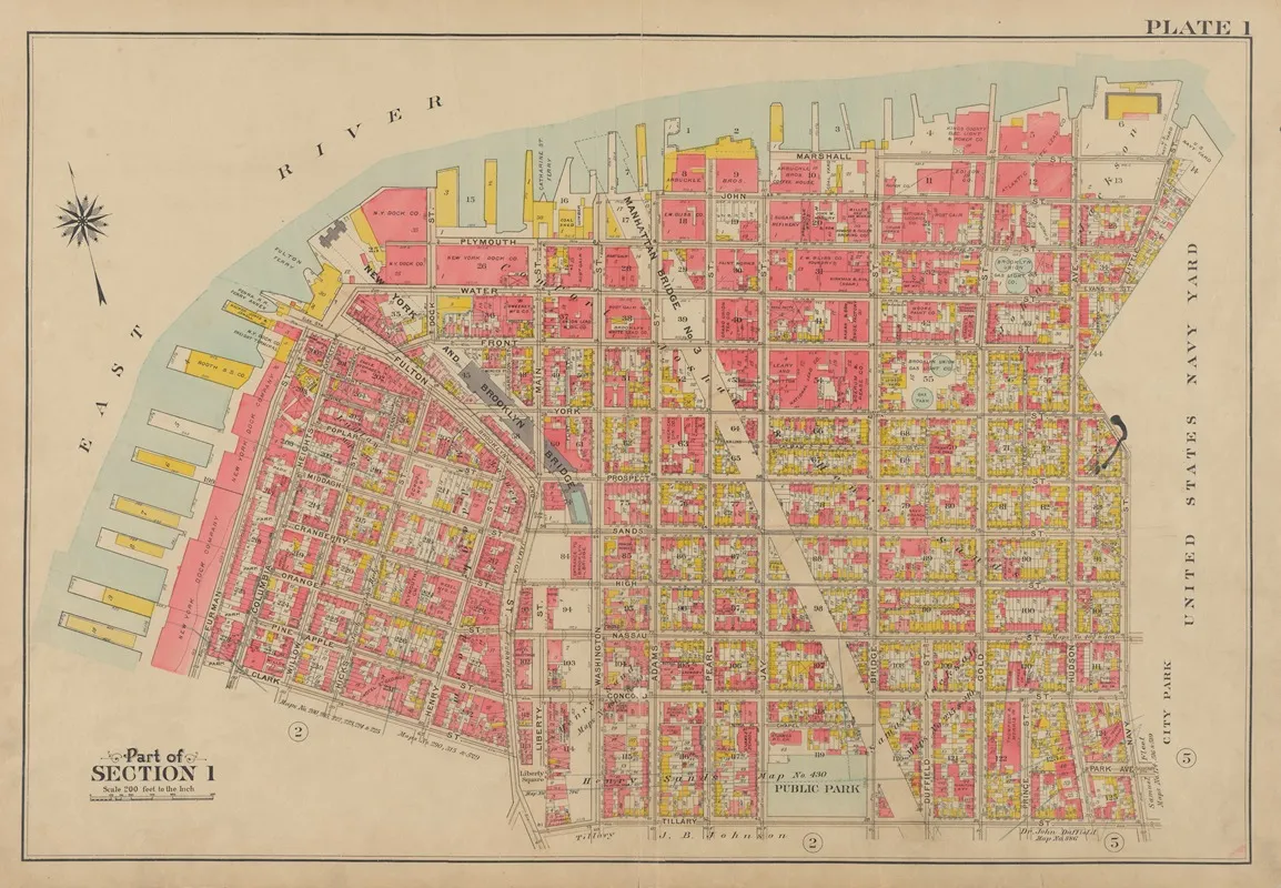 Bounded By Plymouth Street Washington Street John Street Bridge Street Marshall Street Little Street Evans Street Hudson Avenue United States Navy Yard Prospect Street Navy Street Tillary Wall Art by George Washington Bromley - High-Resolution Digital Print