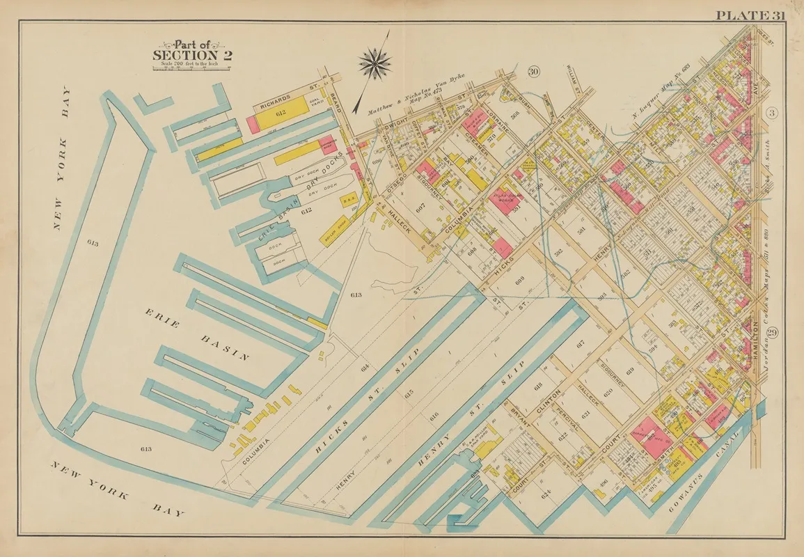 Bounded By Richards Street Erie Basin Dry Docks Beard Street Dwight Street Bush Street Columbia Street Center Street Hicks Street Hamilton Avenue Gowanus Canal Smith Street Percival Stree Wall Art by George Washington Bromley - High-Resolution Digital Print