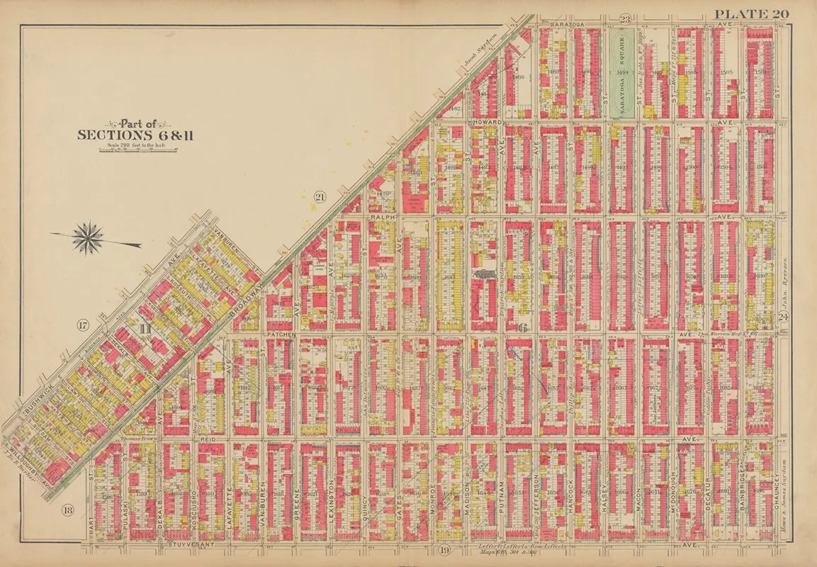 Bounded By Saratoga Avenue Chauncey Street Stuyvesant Avenue Hart Street Broadway Willoughby Avenue Bushwick Avenue Broadway Wall Art by George Washington Bromley - High-Resolution Digital Print