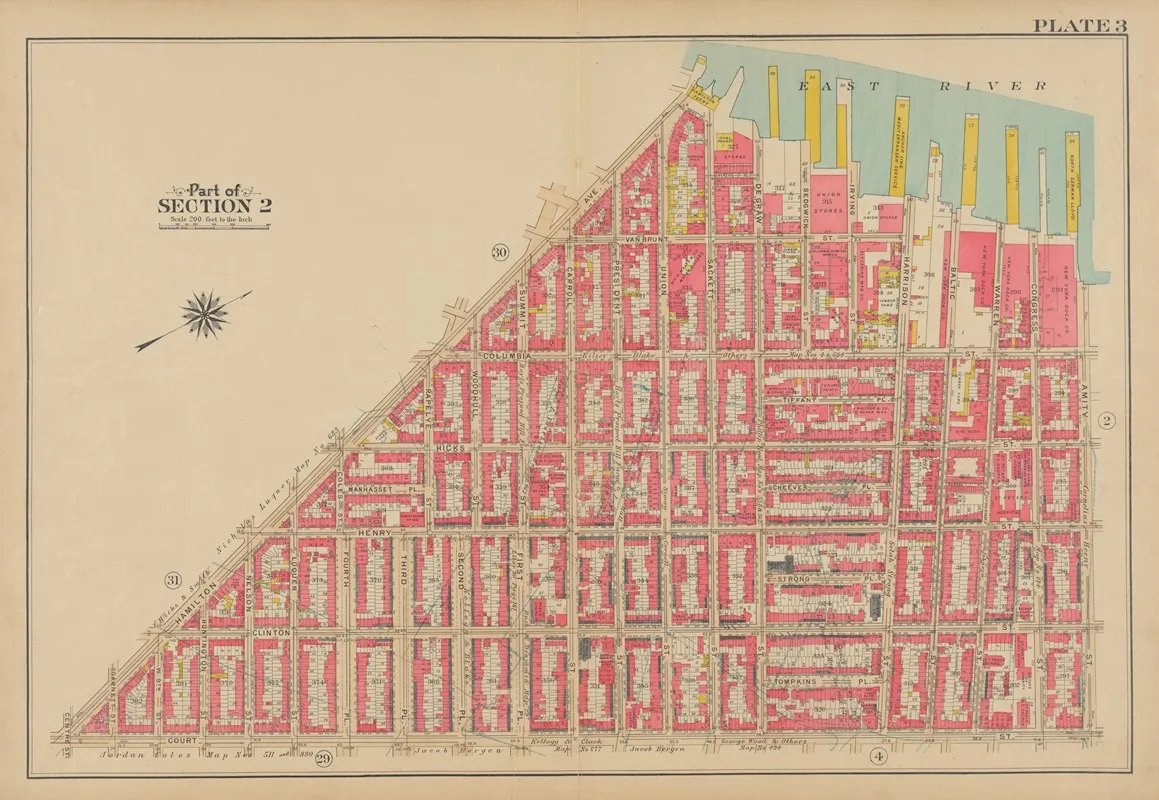 Bounded By Van Brunt Street East River Piers Harrison Street Columbia Street Amity Street Court Street And Hamilton Avenue Wall Art by George Washington Bromley - High-Resolution Digital Print
