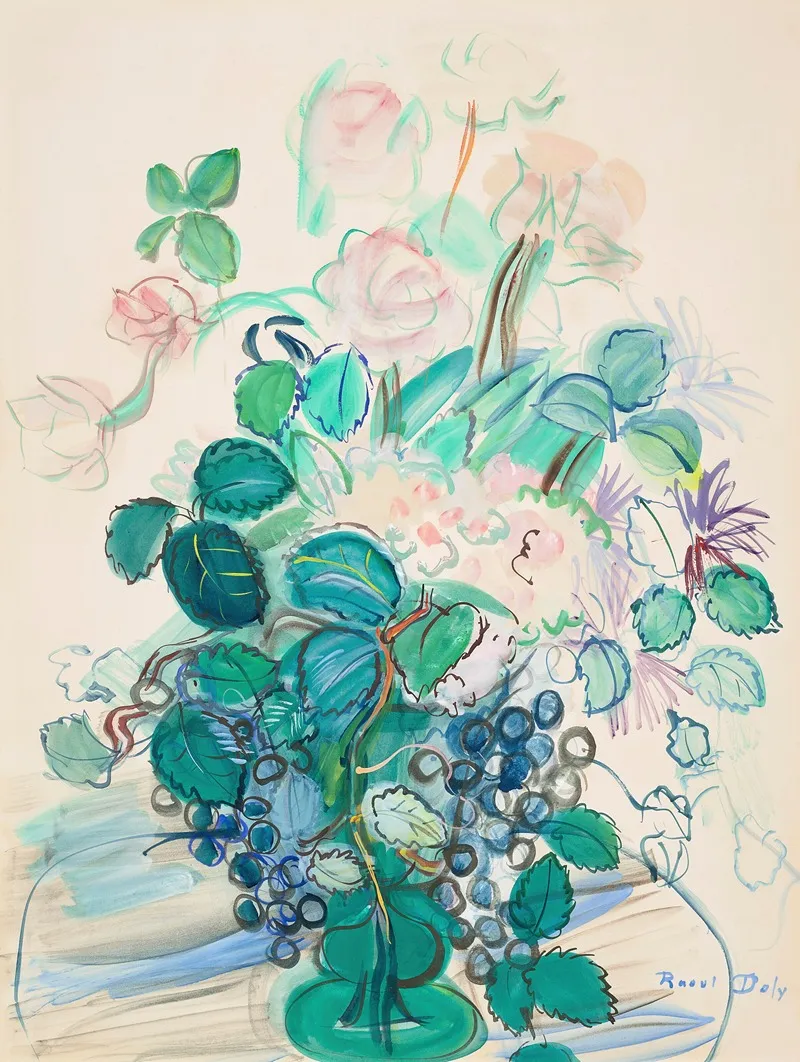Bouquet A La Grappe Et Aux Roses Wall Art by Raoul Dufy - High-Resolution Digital Print