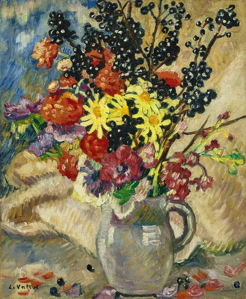 Bouquet Aux Branches De Cassissier Dans Pichet Brun Wall Art by Louis Valtat - High-Resolution Digital Print