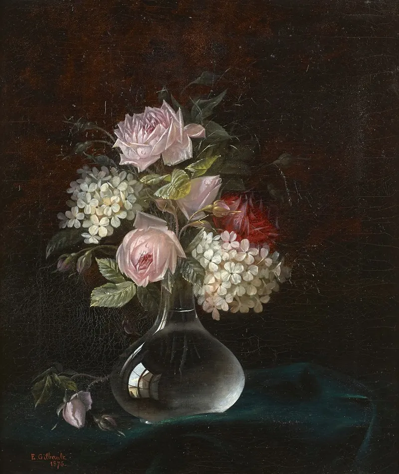 Bouquet De Fleurs Dans Un Vase En Verre Refletant La Fenetre De Latelier De Lartiste Wall Art by Joseph-Eugène Gilbault - High-Resolution Digital Print