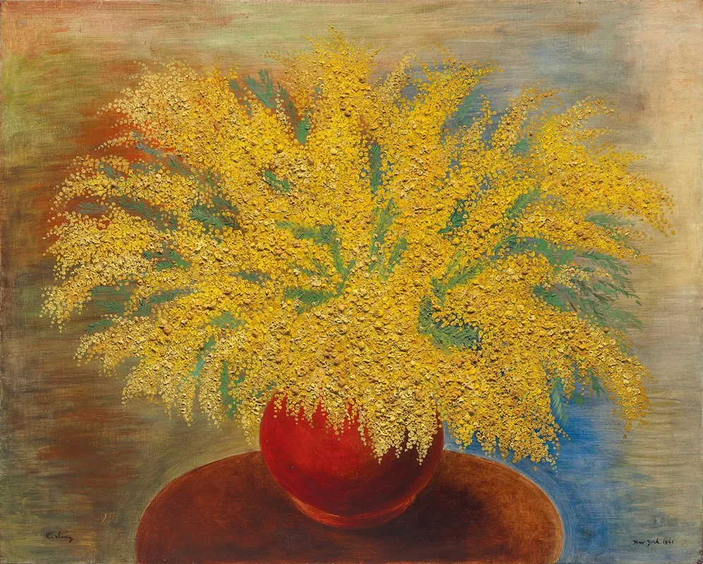 Bouquet De Mimosas Au Pot Rouge
