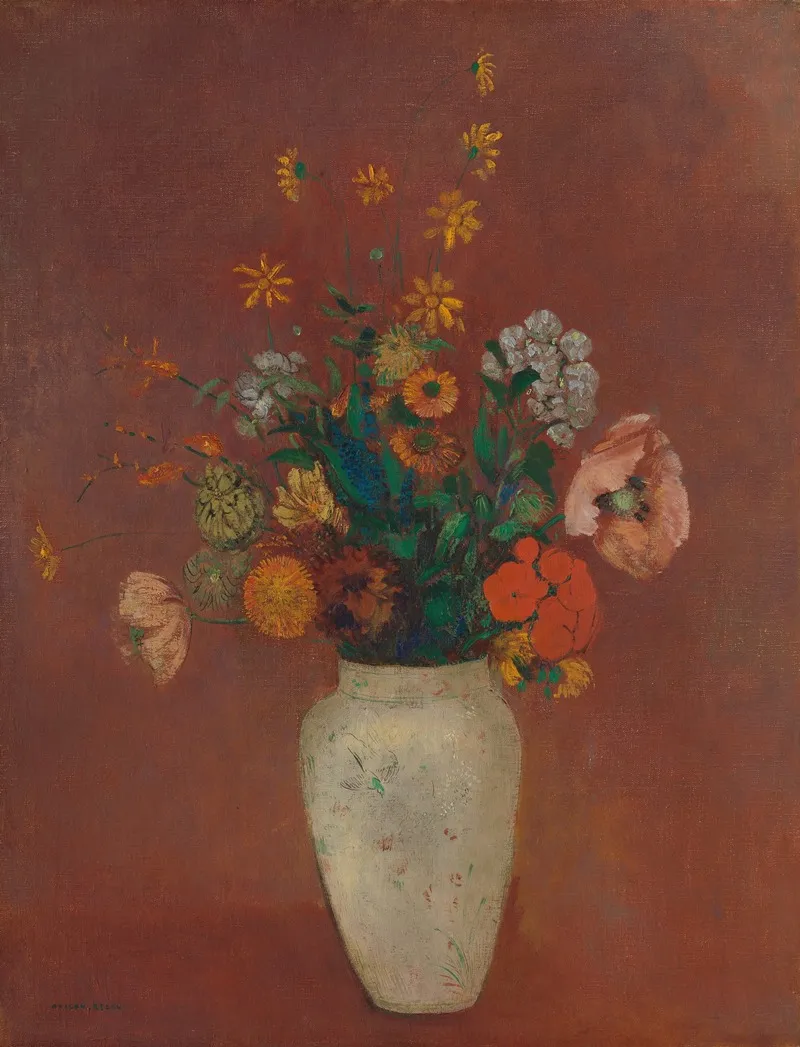 Bouquet In A Chinese Vase Wall Art by Odilon Redon - High-Resolution Digital Print
