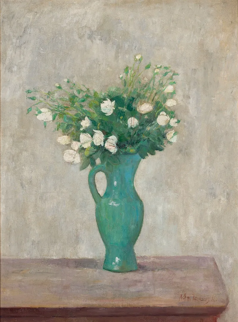 Bouquet In A Green Flower Vase Wall Art by Tadeusz Makowski - High-Resolution Digital Print