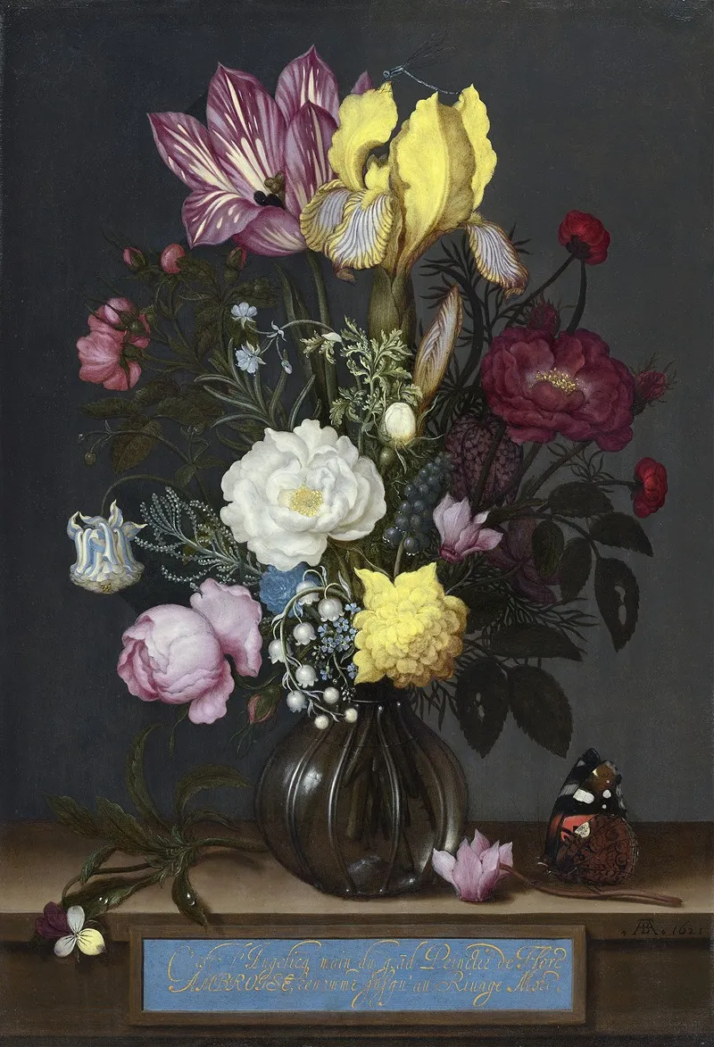 Bouquet Of Flowers In A Glass Vase Wall Art by Ambrosius Bosschaert the Elder - High-Resolution Digital Print