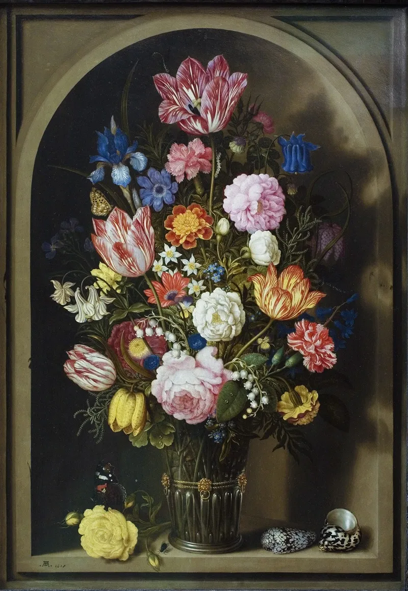 Bouquet Of Flowers In A Stone Niche Wall Art by Ambrosius Bosschaert the Elder - High-Resolution Digital Print