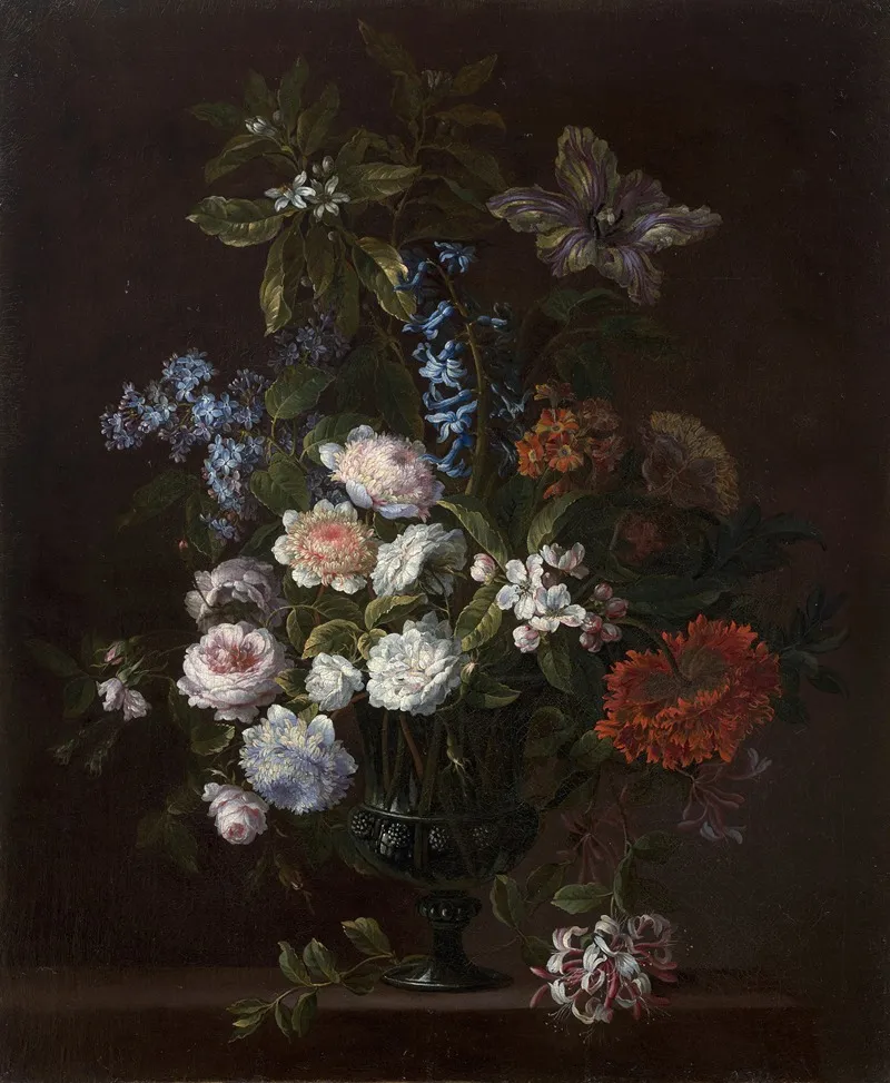 Bouquet Of Flowers In A Vase On An Entablature