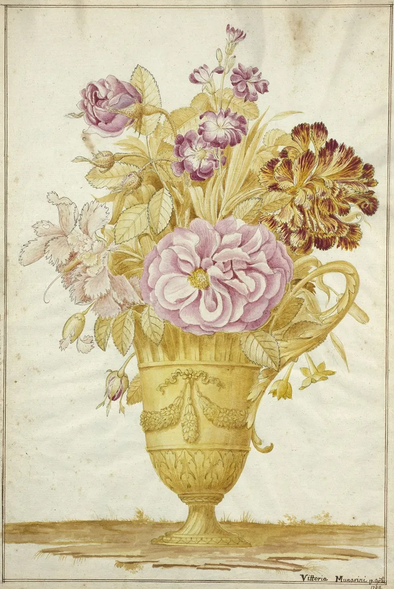 Bouquet Of Flowers In An Antique Vase Wall Art by Vittoria Munarini - High-Resolution Digital Print