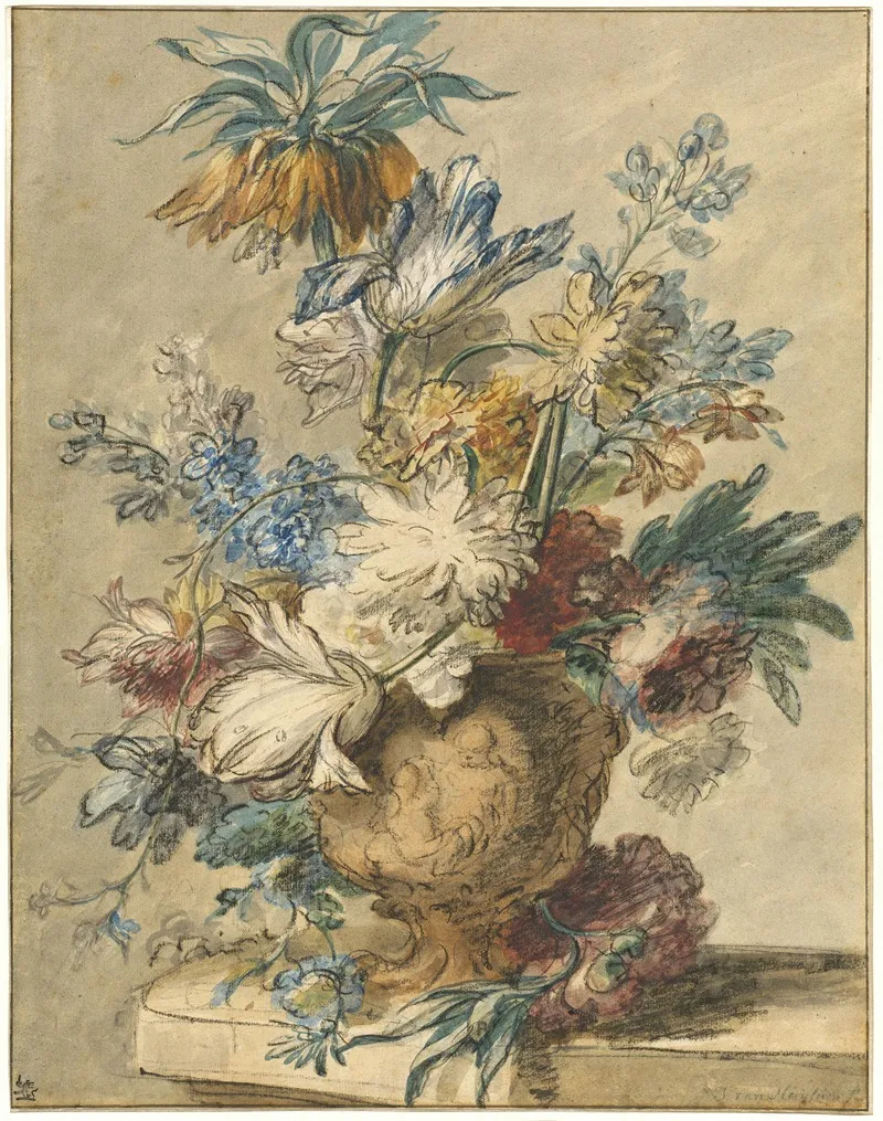 Bouquet Of Spring Flowers In A Terracotta Vase