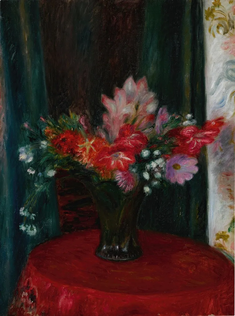 Bouquet On Red Tablecloth Wall Art by William James Glackens - High-Resolution Digital Print