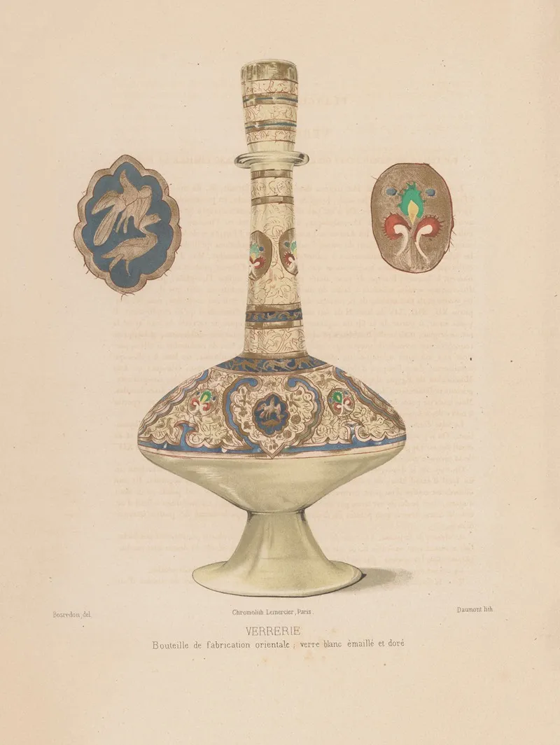 Bouteille De Fabrication Orientale Verre Blanc Emaille Et Dore Wall Art by Joseph Rose Lemercier - High-Resolution Digital Print