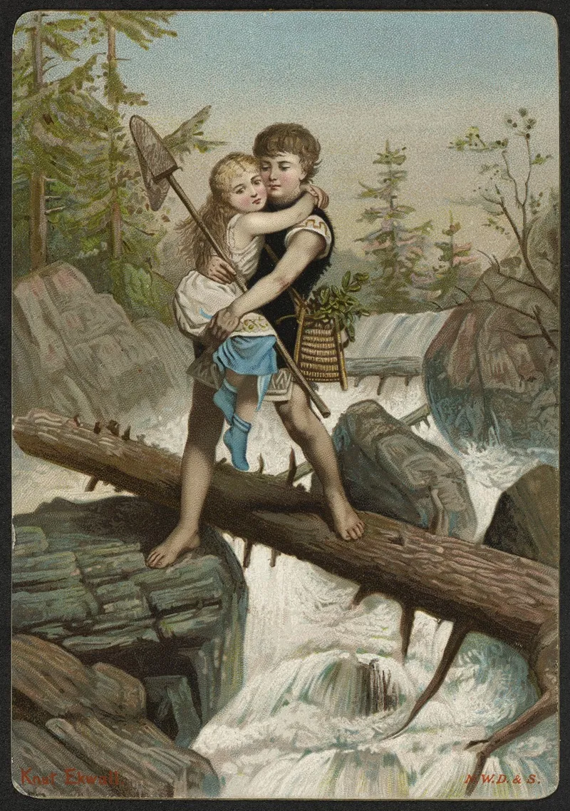 Boy Carries Girl Across River Wall Art by Knut Ekwall - High-Resolution Digital Print
