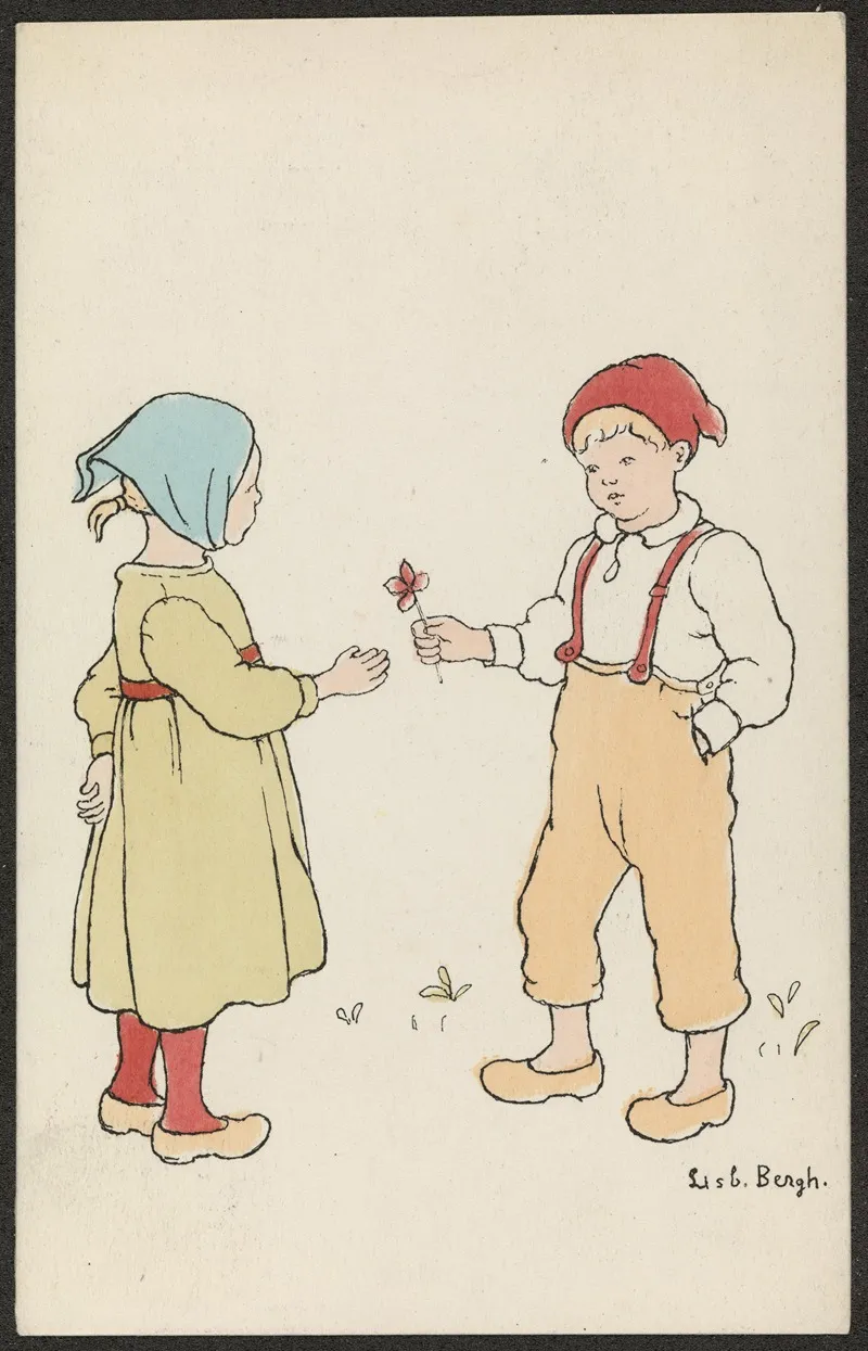 Boy Handing A Flower To A Girl Wall Art by Lisbeth Bergh - High-Resolution Digital Print