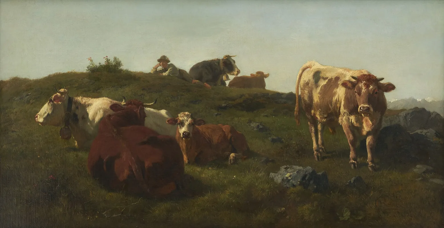 Boy Herding Cows Wall Art by Karl Roux - High-Resolution Digital Print