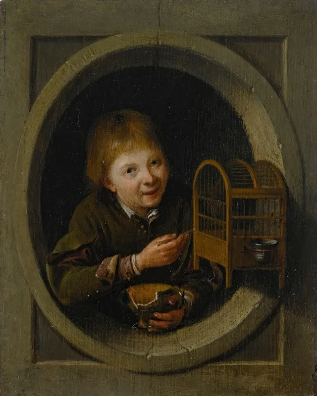 Boy In A Window With A Birdcage