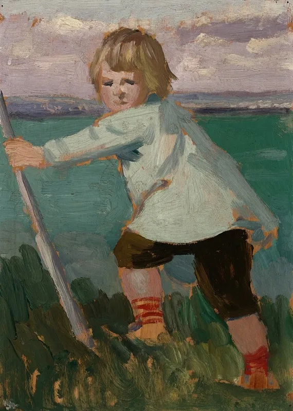 Boy On A Cliff Leaning On A Stick Wall Art by Augustus John - High-Resolution Digital Print