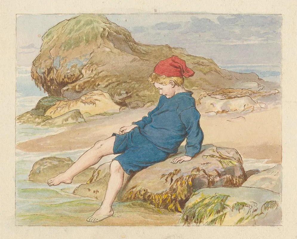Boy Playing By The Sea Wall Art by Robert Barnes - High-Resolution Digital Print