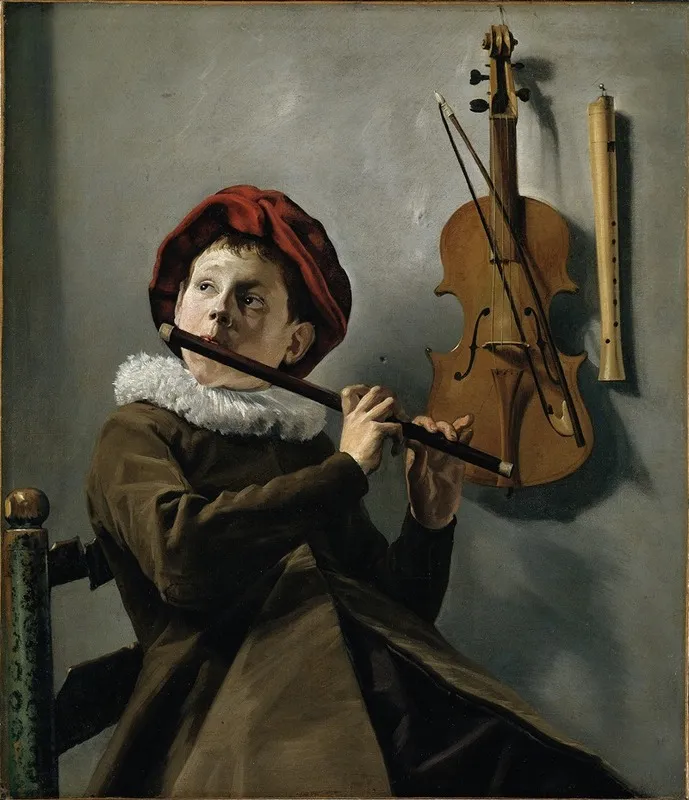 Boy Playing The Flute Wall Art by Judith Leyster - High-Resolution Digital Print