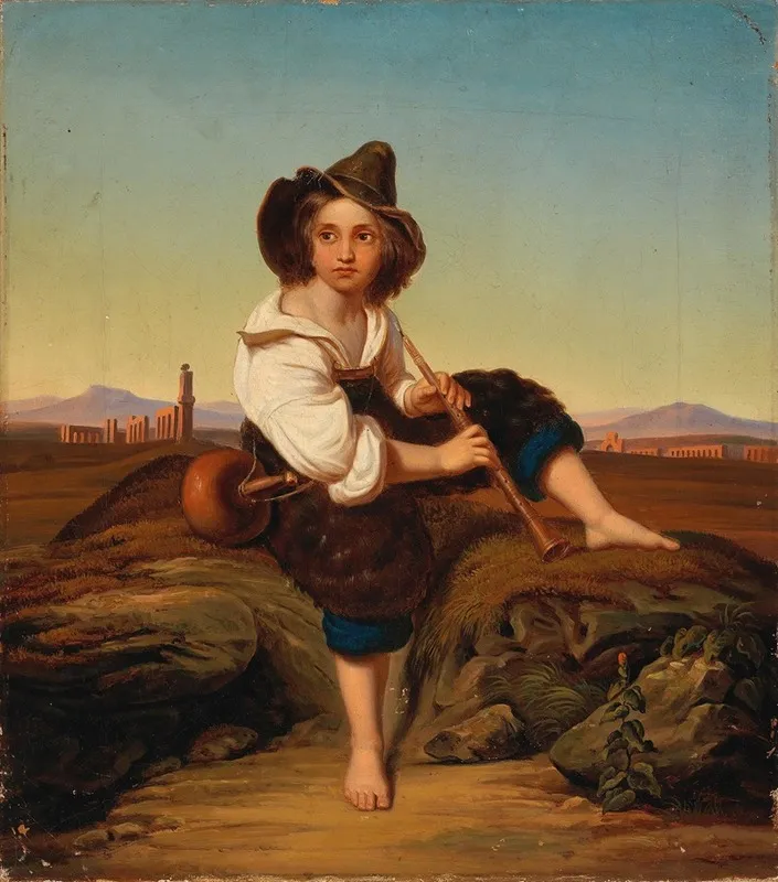 Boy Seated In The Campagna Wall Art by Reinhard Sebastian Zimmermann - High-Resolution Digital Print