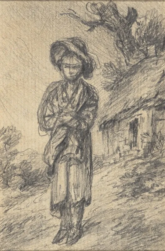 Boy Standing By A Cottage 2