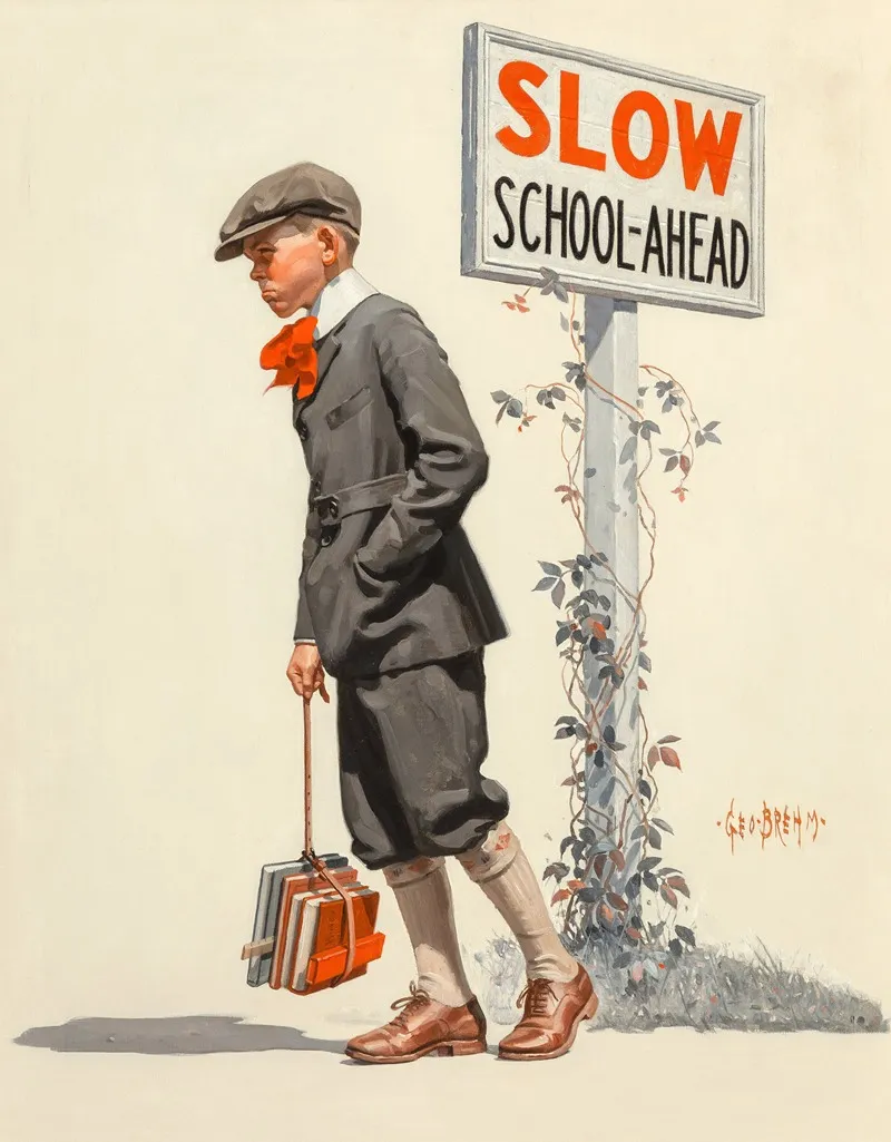 Boy Trudging To School Wall Art by George Brehm - High-Resolution Digital Print