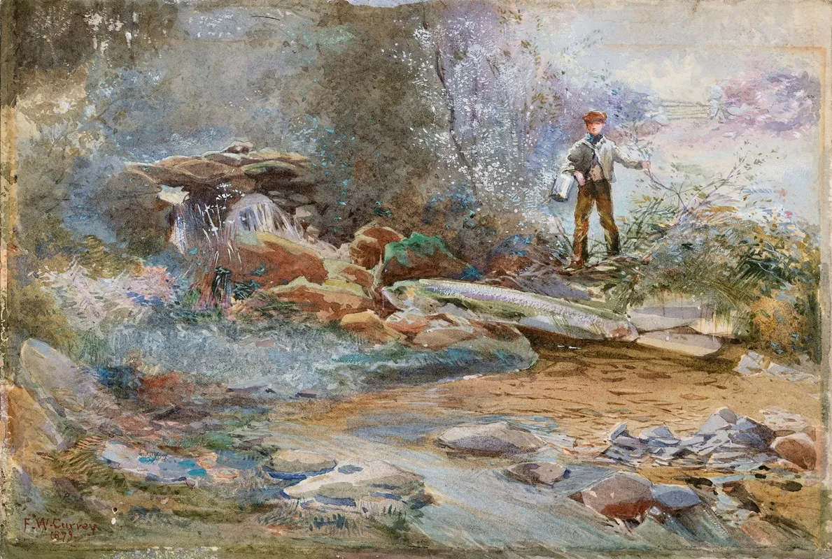 Boy With A Bucket Standing By A River Bank