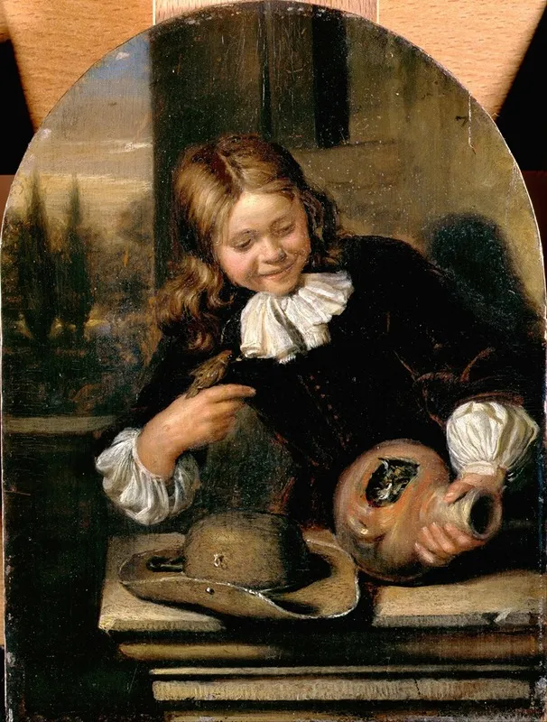Boy With A Flagon And A Birds Nest Wall Art by Carel de Moor - High-Resolution Digital Print