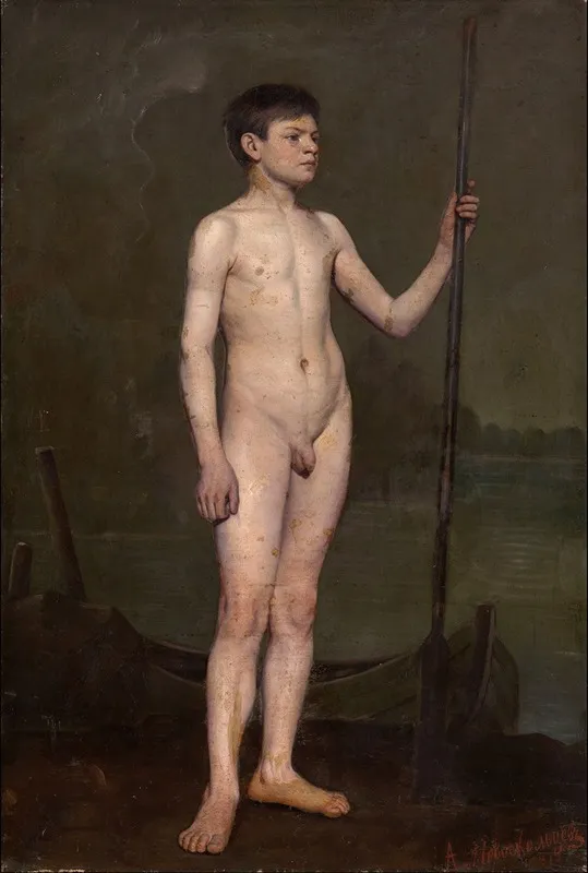 Boy With An Oar Wall Art by Alexander Nikanorovich Novoskoltsev - High-Resolution Digital Print