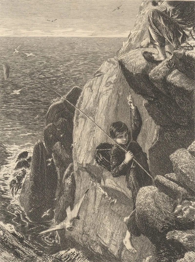 Boys Collecting Eggs On Cliff Face Wall Art by James Clarke Hook - High-Resolution Digital Print