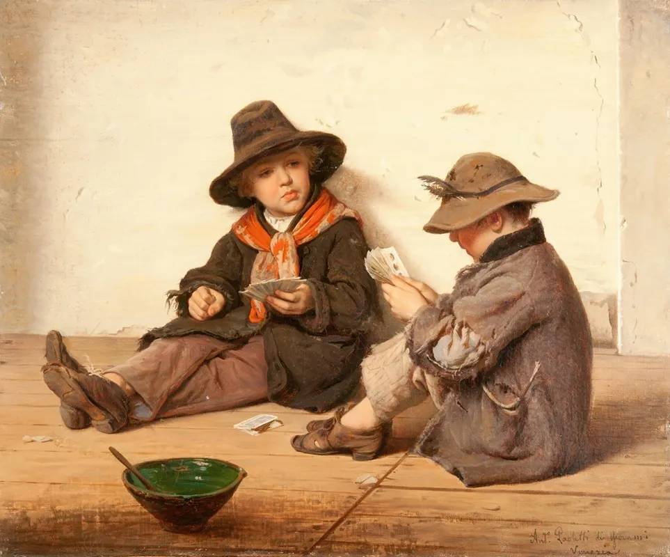 Boys Playing Cards Wall Art by Antonio Ermolao Paoletti - High-Resolution Digital Print