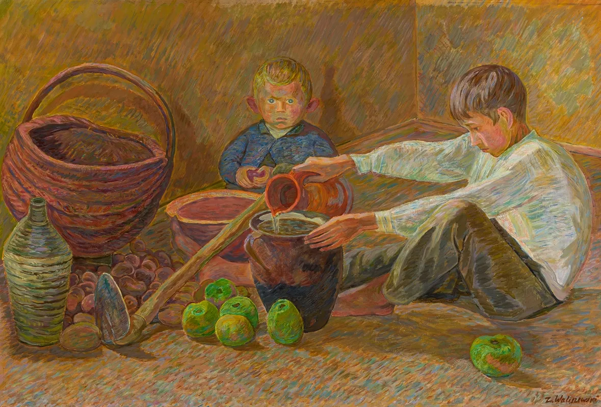 Boys Pouring Water Wall Art by Zygmunt Waliszewski - High-Resolution Digital Print