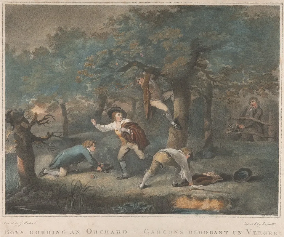 Boys Robbing An Orchard Wall Art by George Morland - High-Resolution Digital Print