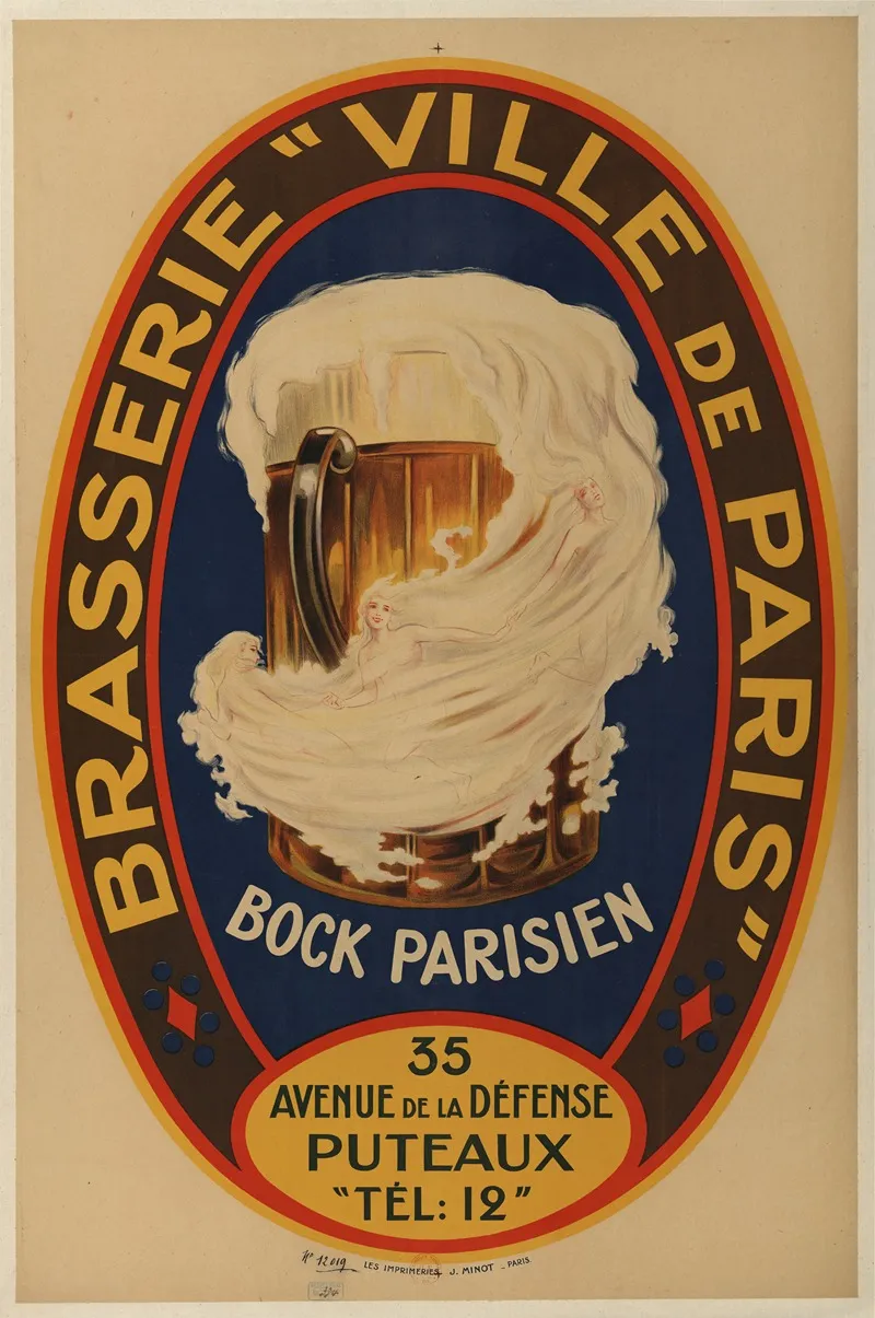 Brasserie Ville De Paris 35 Avenue De La Defense Puteaux Wall Art by Imp. J. Minot - High-Resolution Digital Print