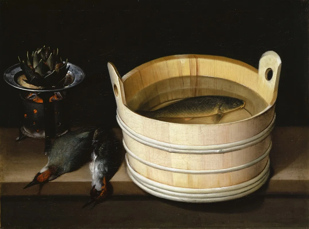 Brazier With Artichoke Woodpeckers And Watertub With Carp Wall Art by Sebastian Stoskopff - High-Resolution Digital Print
