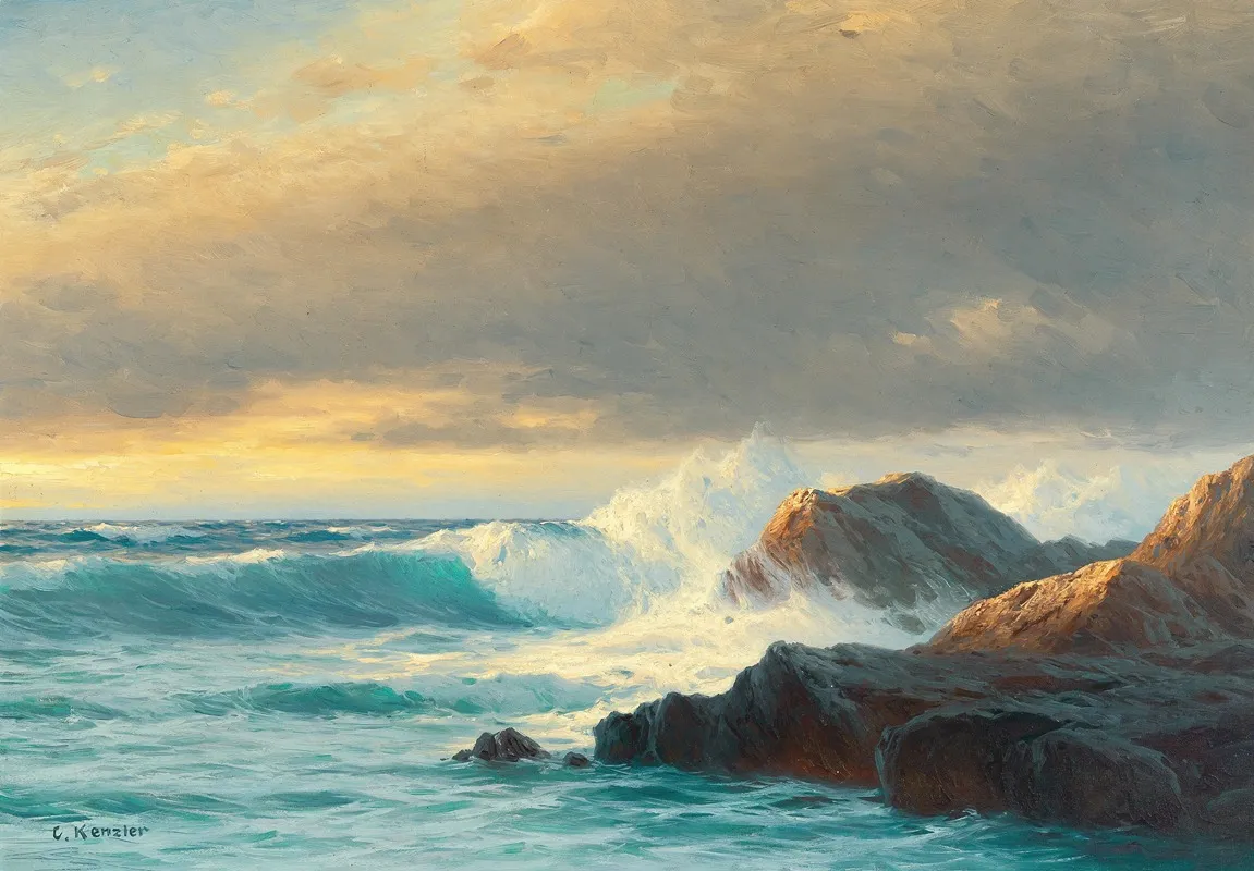 Breakers On The Coast At Sunset Wall Art by Carl Kenzler - High-Resolution Digital Print