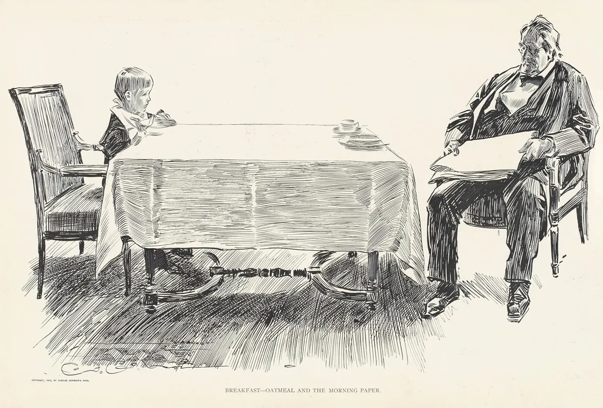 Breakfast Oatmeal And The Morning Paper Wall Art by Charles Dana Gibson - High-Resolution Digital Print