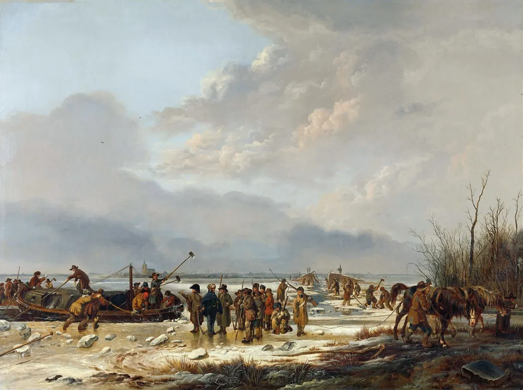 Breaking The Ice On The Karnemelksloot Naarden January 1814 Wall Art by Pieter Gerardus van Os - High-Resolution Digital Print